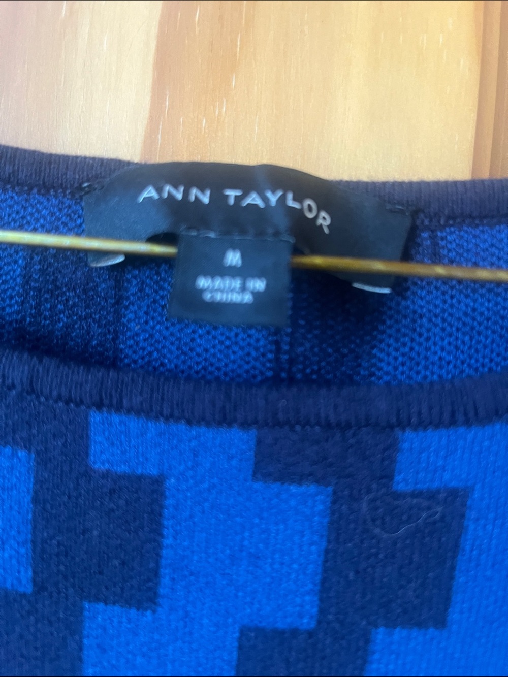 Ann Taylor Sleeveless Blue & Black Patterned Fit-and-Flare Dress - Size Medium - Picture 3 of 9